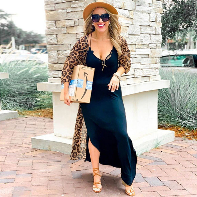 Chiffon Beach Kimono Cover-Up — Sheer Leopard Dot Resort Cardigan