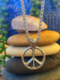 Classic Peace Sign Necklace — Silver Rope Chain