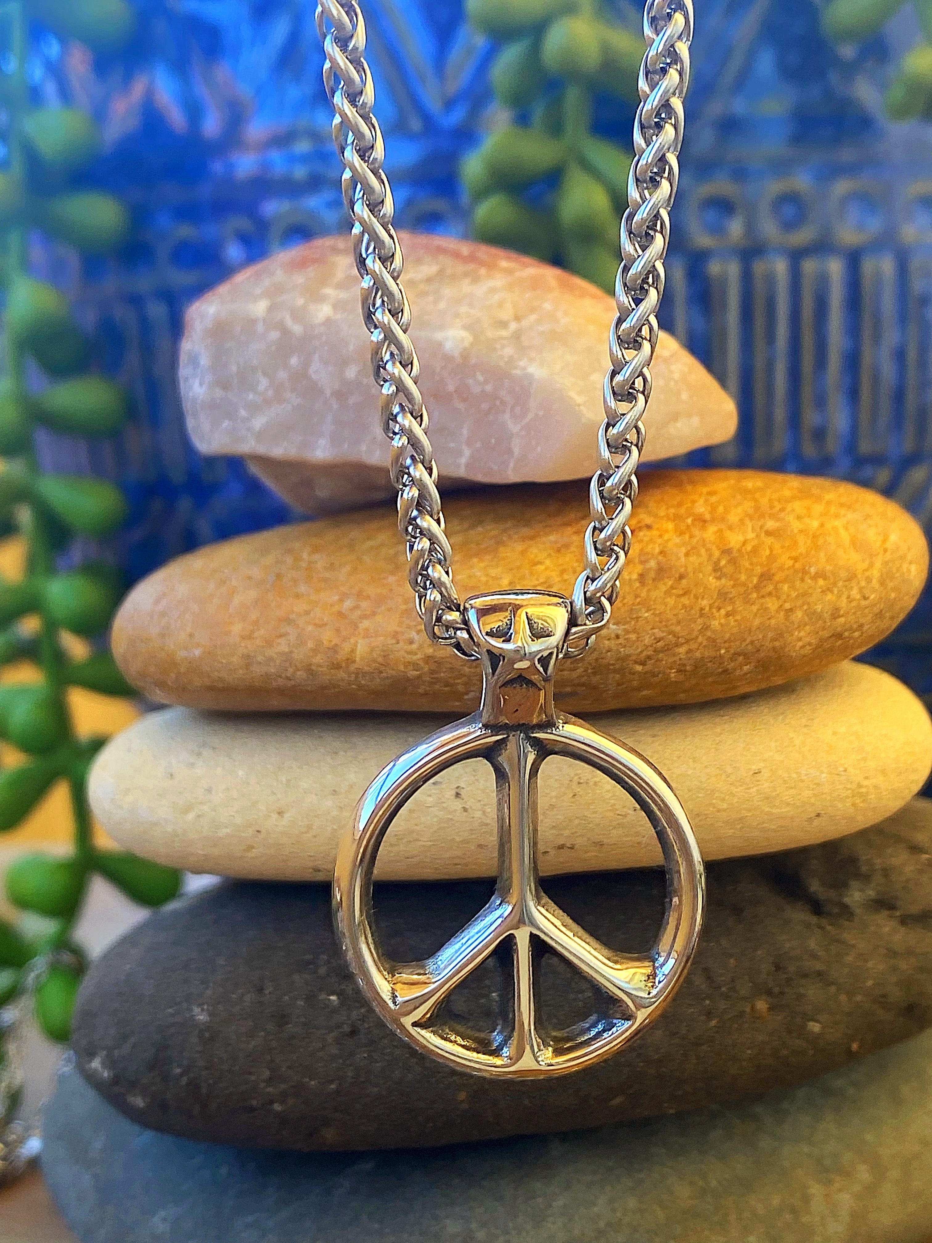 Classic Peace Sign Necklace — Silver Rope Chain