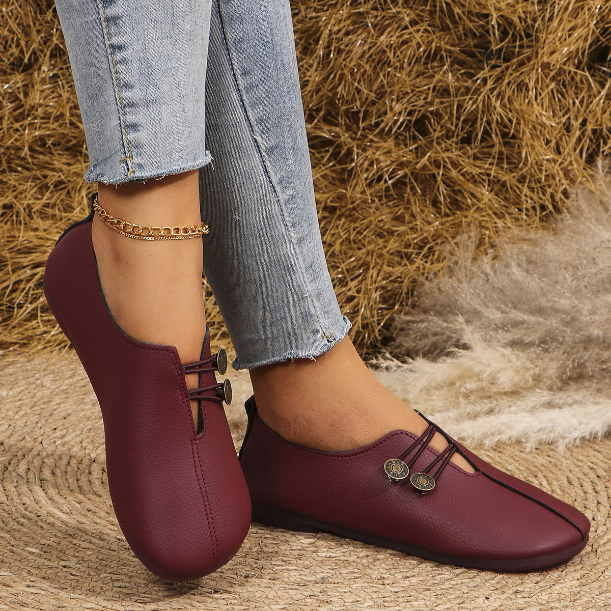 Women's Square-Toe Slip-On Flats — Casual Everyday Shoes