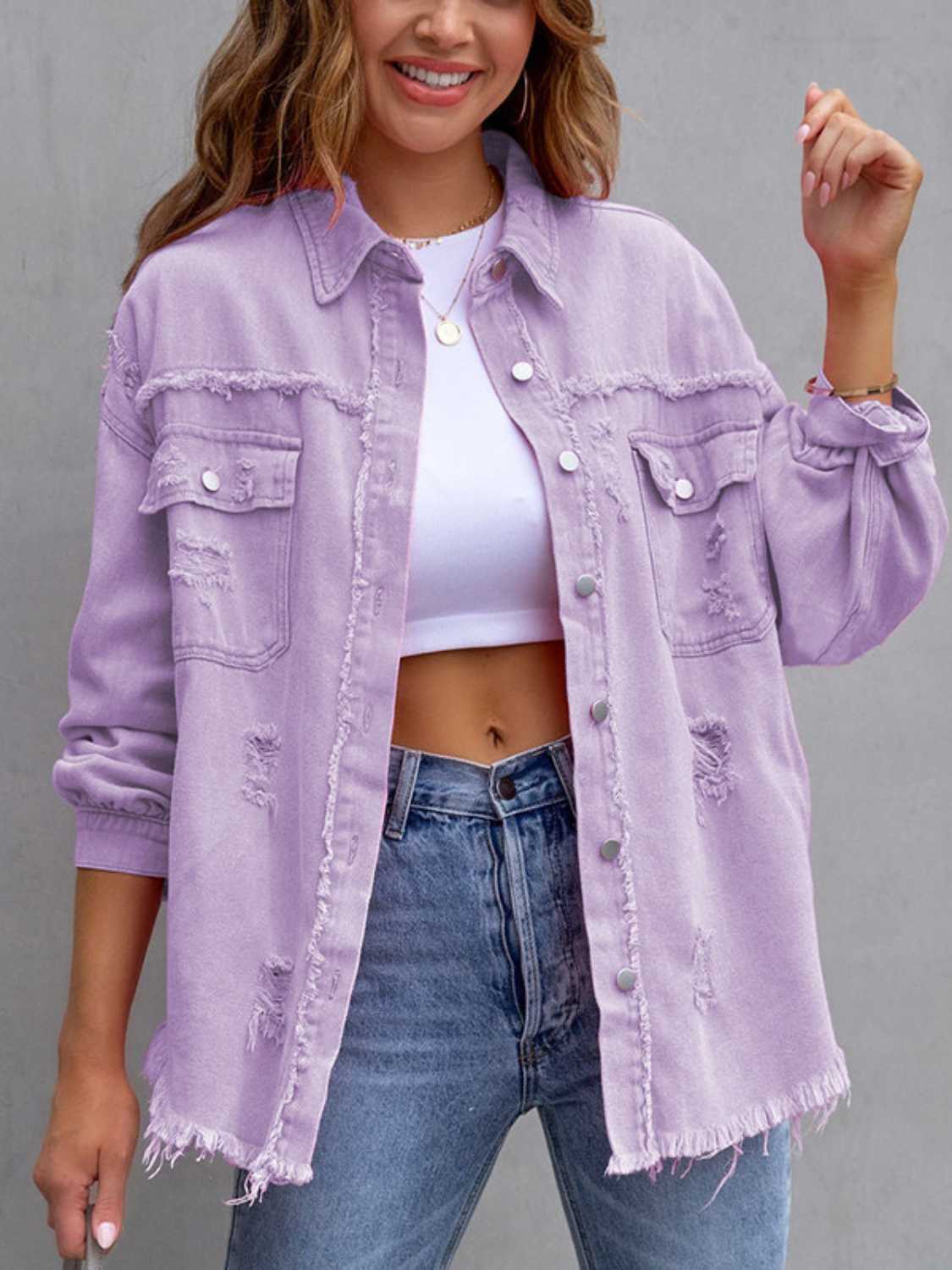 Distressed Fringe Denim Jacket