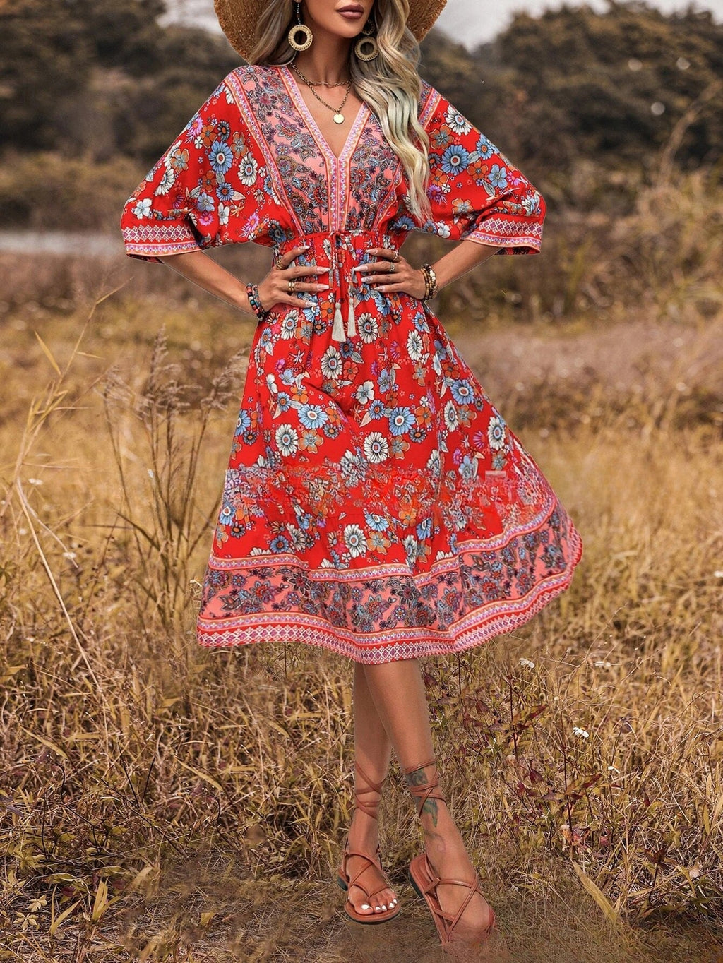Women's Bohemian Midi Dress — Printed Vacation & Beach Style