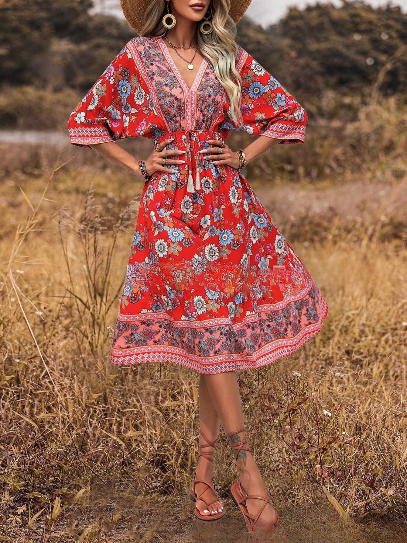 Women's Bohemian Midi Dress — Printed Vacation & Beach Style