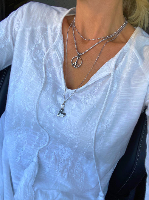 Classic Peace Sign Necklace — Silver Rope Chain