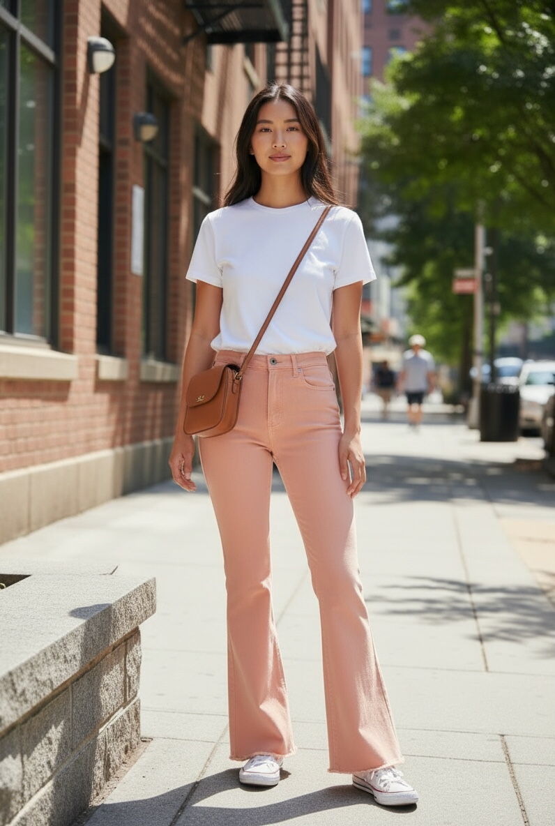 Ultra wide bellbottoms in peach