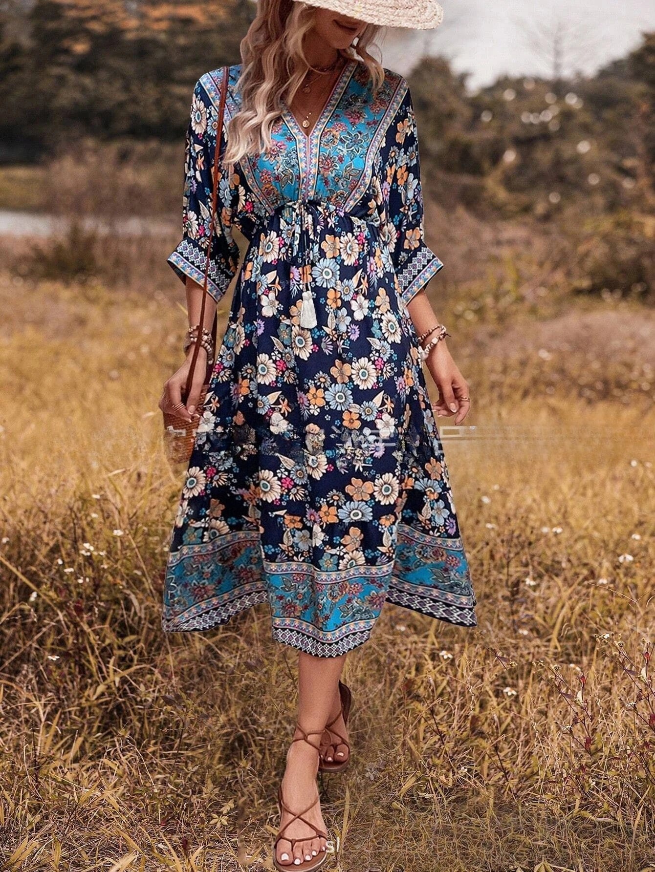 Women's Bohemian Midi Dress — Printed Vacation & Beach Style