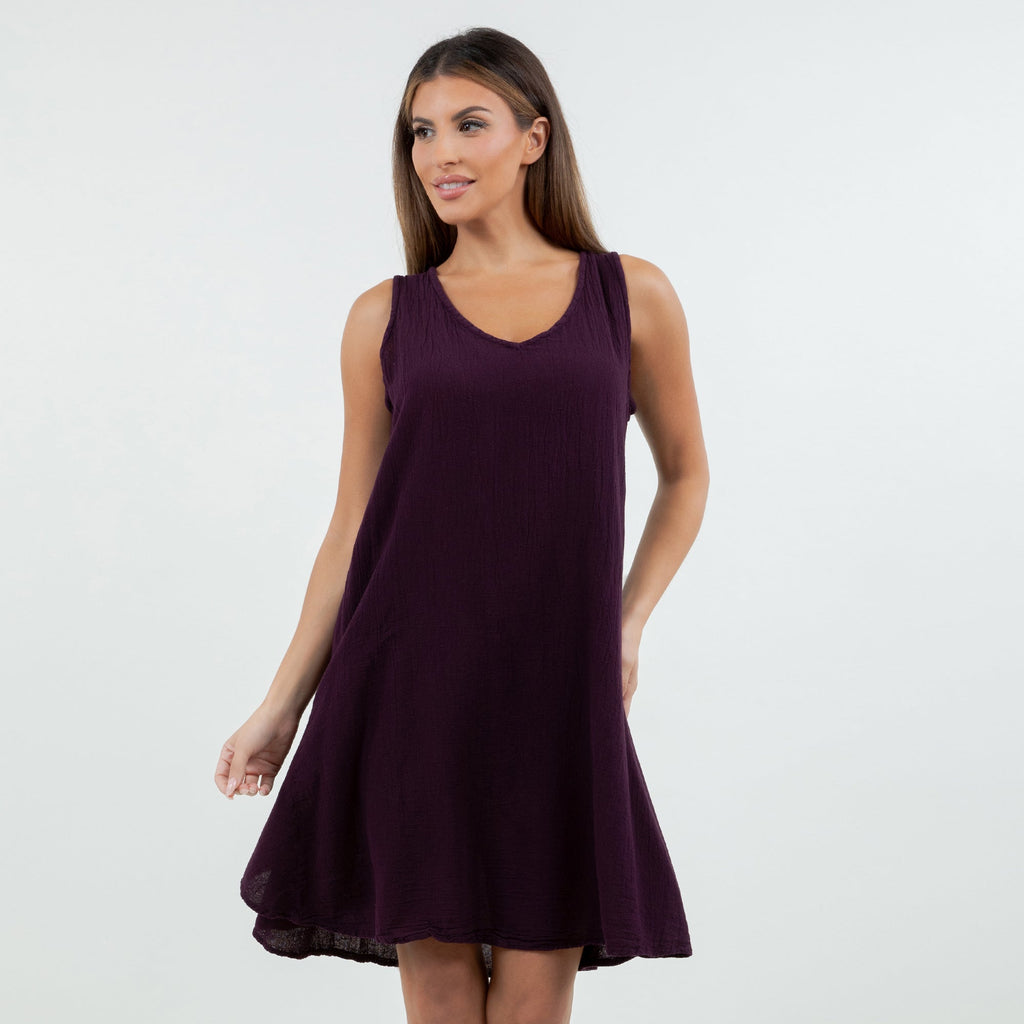 Peyton Cotton Gauze Dress — Sleeveless V-Neck Boho Mini