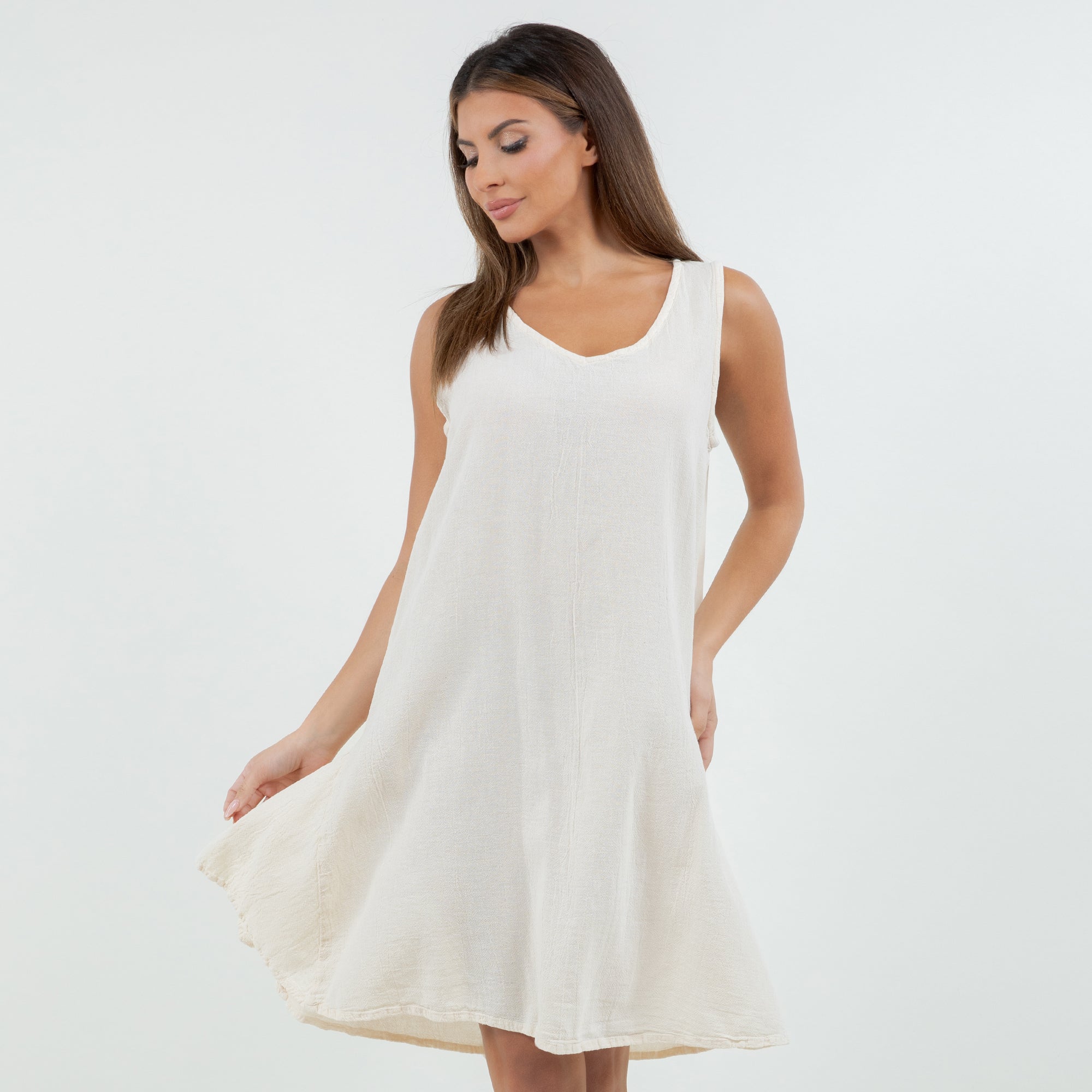Peyton Cotton Gauze Dress — Sleeveless V-Neck Boho Mini