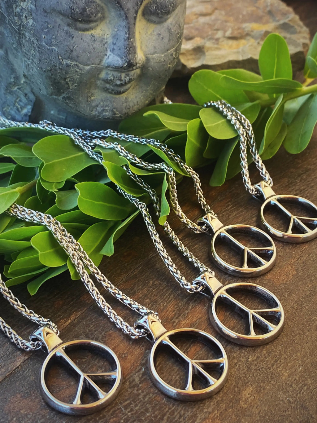 Classic Peace Sign Necklace — Silver Rope Chain