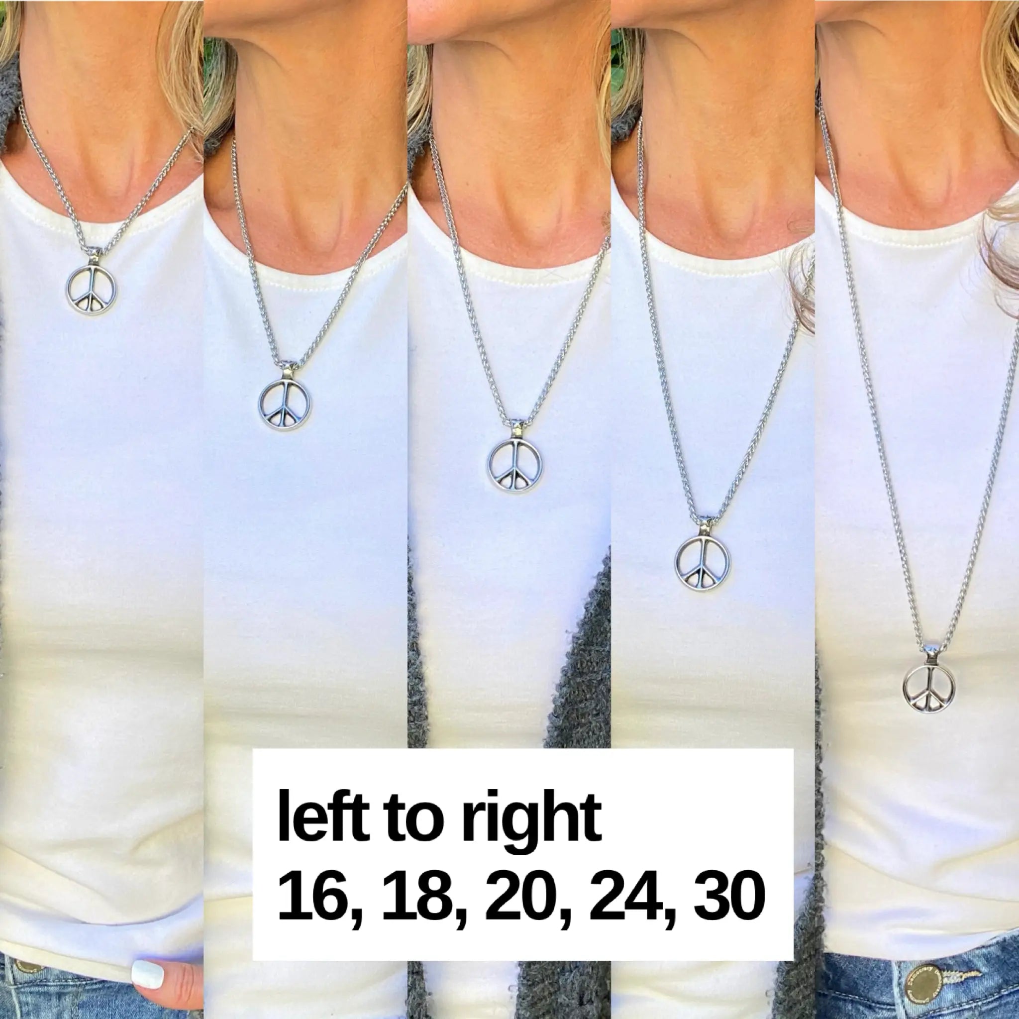 Classic Peace Sign Necklace — Silver Rope Chain