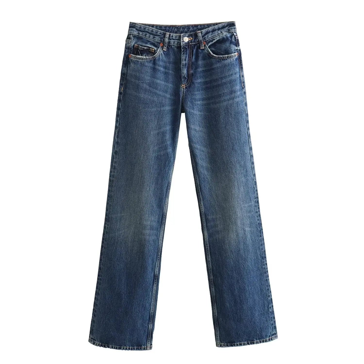 Women's Y2K High Waist Straight Leg Jeans — Vintage Wash Denim