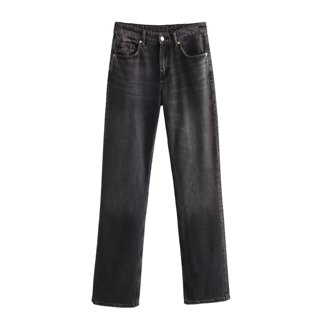 Women's Y2K High Waist Straight Leg Jeans — Vintage Wash Denim