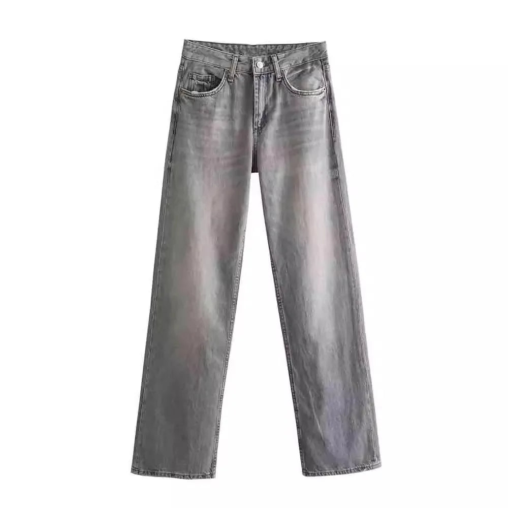 Women's Y2K High Waist Straight Leg Jeans — Vintage Wash Denim
