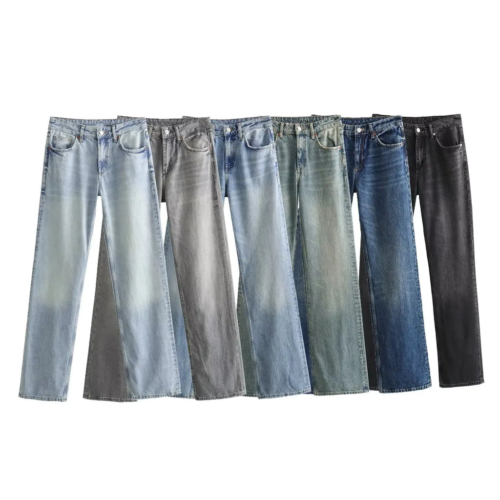 Women's Y2K High Waist Straight Leg Jeans — Vintage Wash Denim