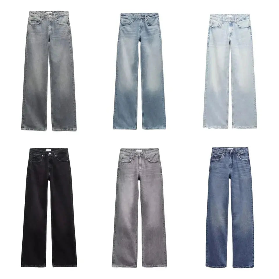 Women's Y2K High Waist Straight Leg Jeans — Vintage Wash Denim