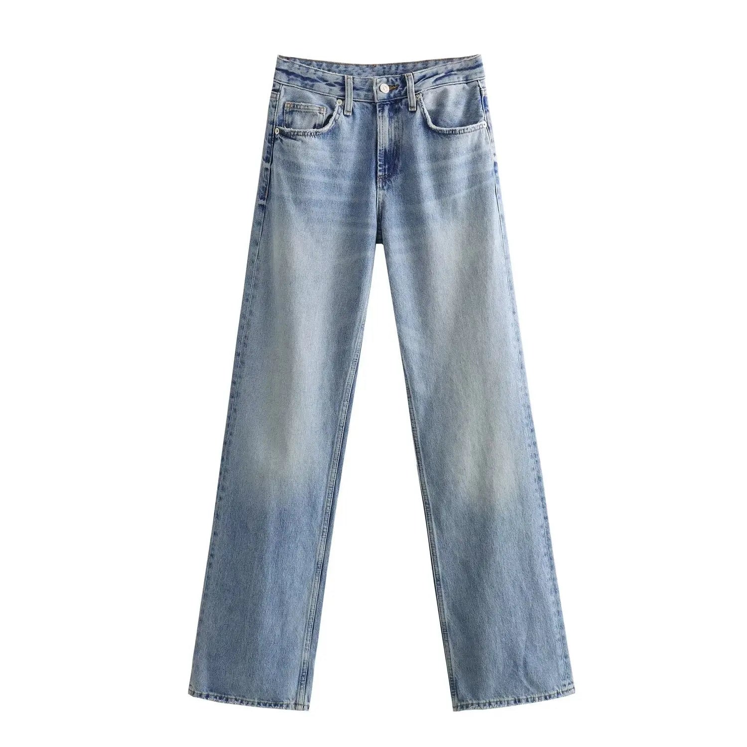 Women's Y2K High Waist Straight Leg Jeans — Vintage Wash Denim