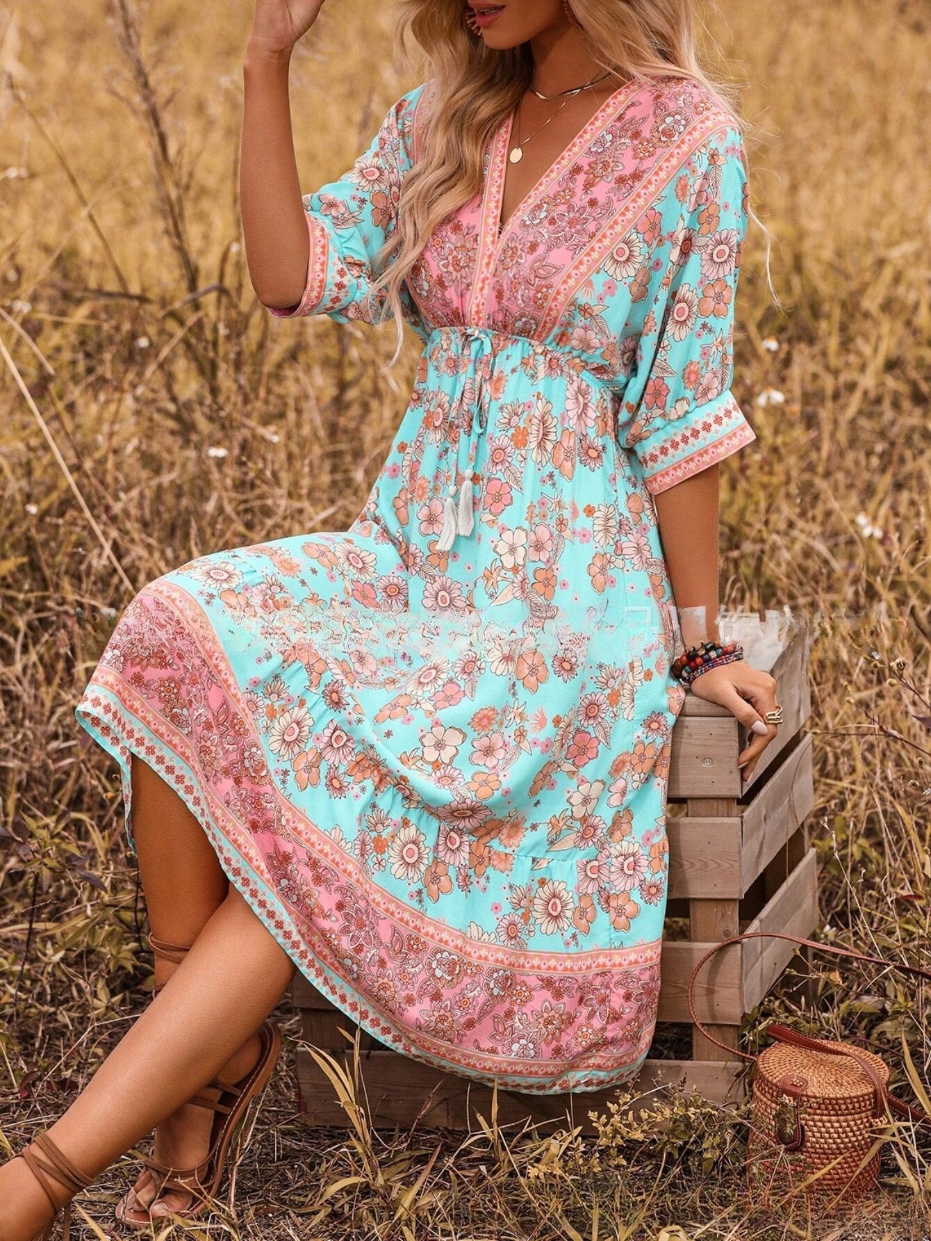 Women's Bohemian Midi Dress — Printed Vacation & Beach Style