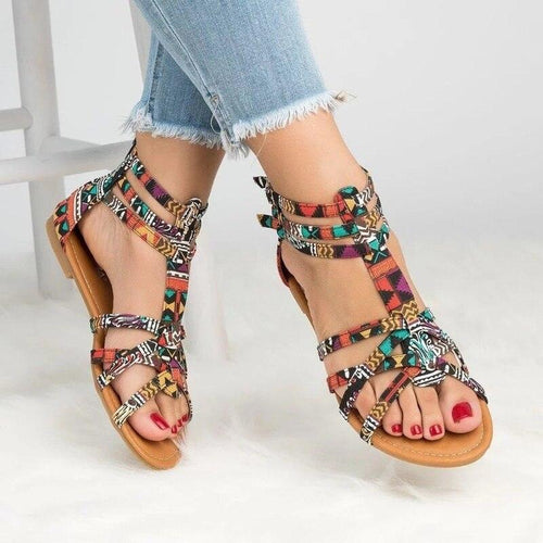 Casual Sandals Shoes Women Colorful Summer Flat Ankle Strap Sandals Shoes Flats Sandals For Women Strappy Flat Open Toe Sandals Wide Comfortable Leather Sandals