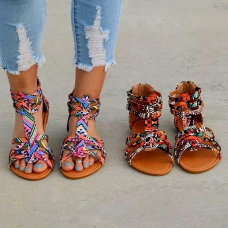 Casual Sandals Shoes Women Colorful Summer Flat Ankle Strap Sandals Shoes Flats Sandals For Women Strappy Flat Open Toe Sandals Wide Comfortable Leather Sandals