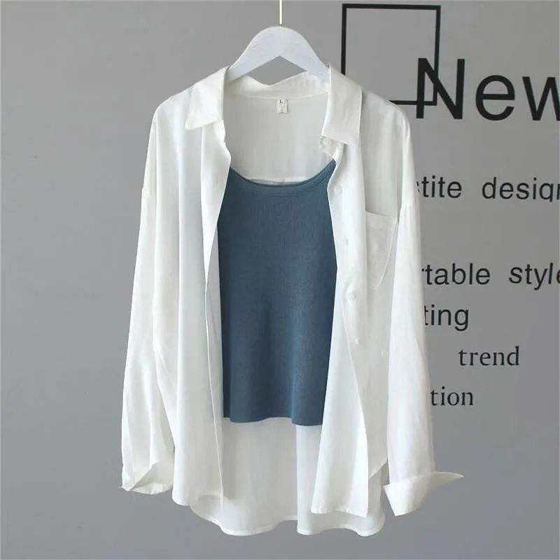 Women's Oversized Cotton Blouse — Casual Loose Fit Long Shirt
